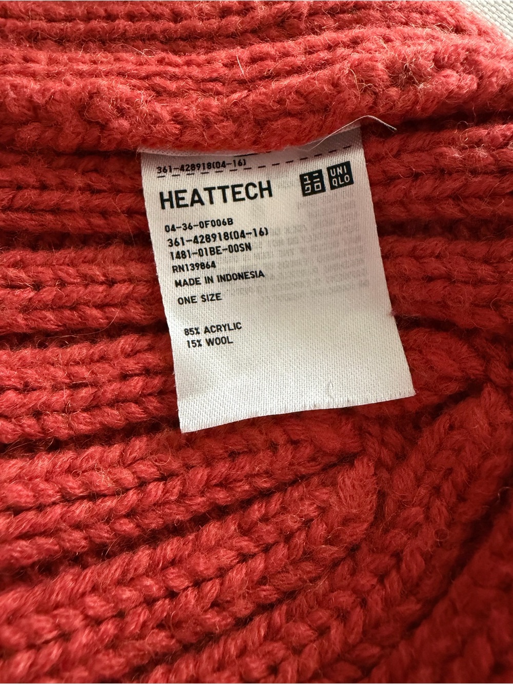 Uniqlo HEATTECH Unisex Knit Beanie Hat Acrylic/Wool Coral One Size - Picture 6 of 7